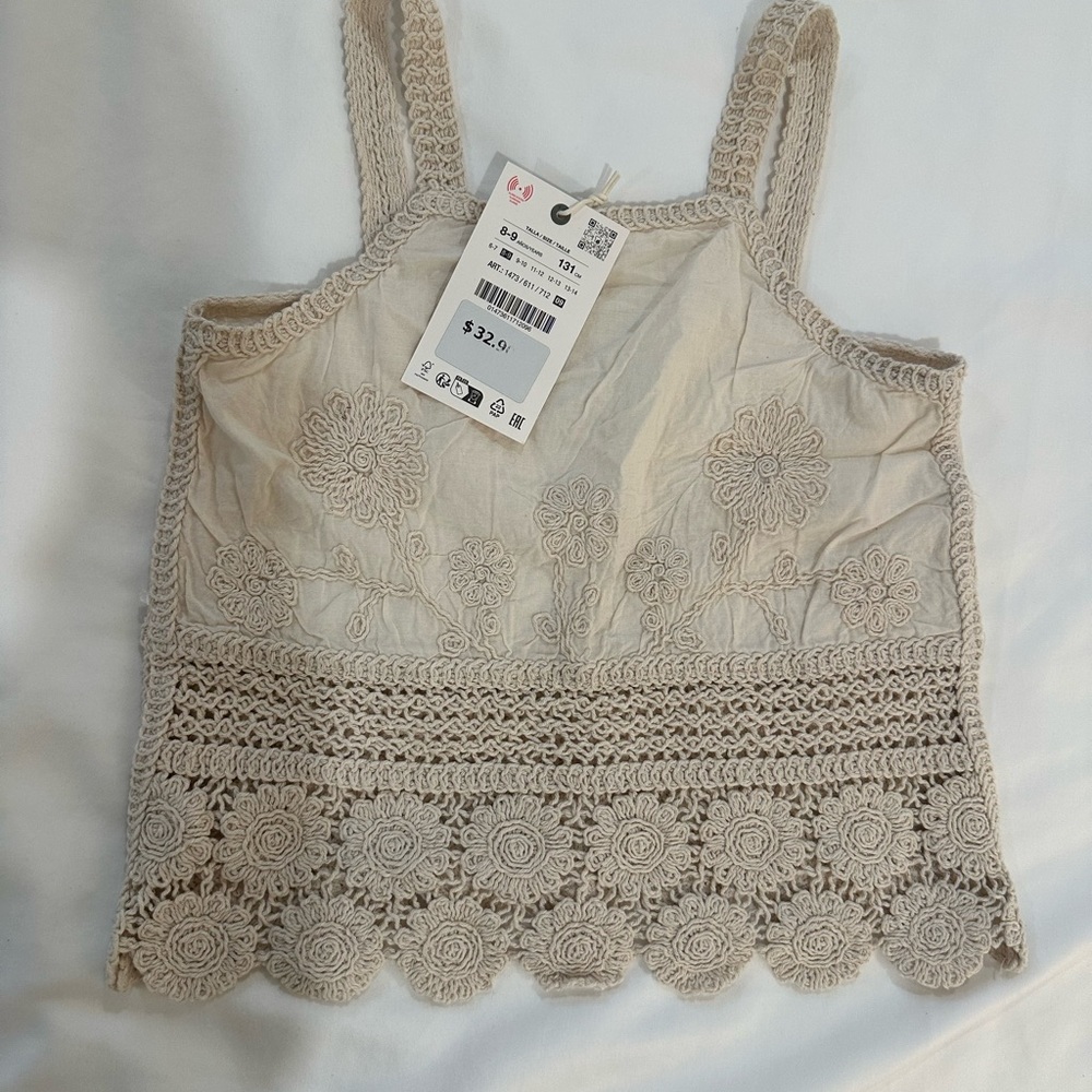 Zara Cream Embellished Cropped Camisole